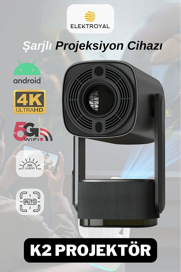 K2 Şarjlı Projeksiyon Cihazı Android Bluetooth Ev Sineması Projektör - 1