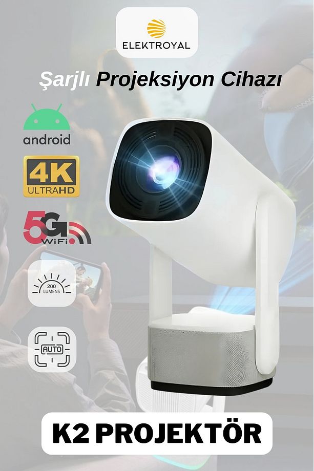 K2 Şarjlı Projeksiyon Cihazı Android Bluetooth Ev Sineması Projektör - 1