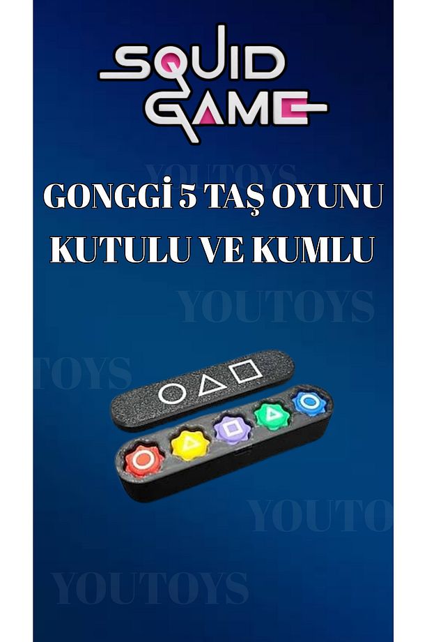 6 Oyun Tek Pakette- Şeker- Kumlu Ve Kutulu 5 Taş Ddakji Taş Devirme Topaç Jegi Davet Kartı Set - 2