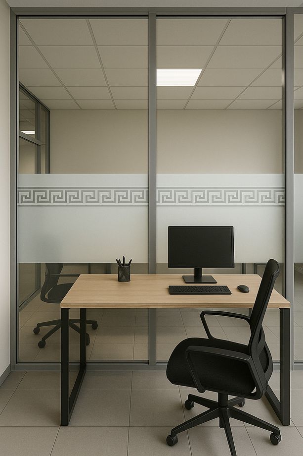 – | 45x200cm | Meander Motifli Statik Cam Filmi Kaplama | Mutfak Ofis Banyo Pencere - 1