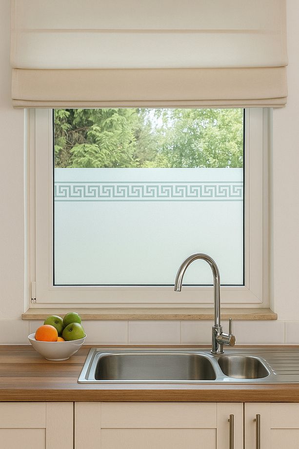 – | 45x200cm | Meander Motifli Statik Cam Filmi Kaplama | Mutfak Ofis Banyo Pencere - 6