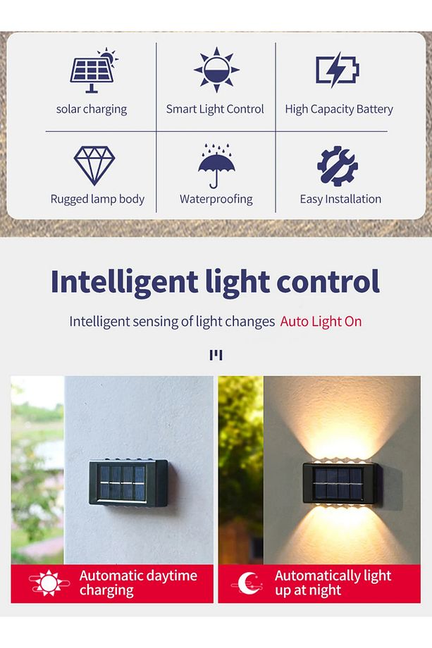 Güneş Enerjili Solar Lamba Aplik Led Teras Bahçe Veranda Çift Taraflı 10 Ledli 2 Adet - 7