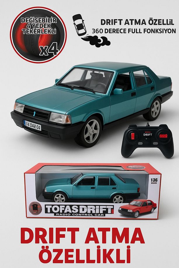 Efsane Drift Tofaş Şahin RC Araba – Uzaktan Kumandalı, Hızlı ve Gerçekçi Sürüş Keyfi - 5