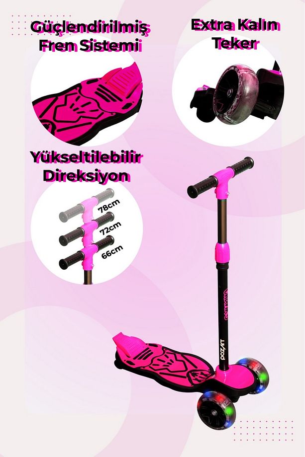 Scooter Chanky Kalın ve Led Işıklı 3teker Güçlü Fren 100kğ Kapasite 3kademe Ayarlanabilir Direksiyon - 4