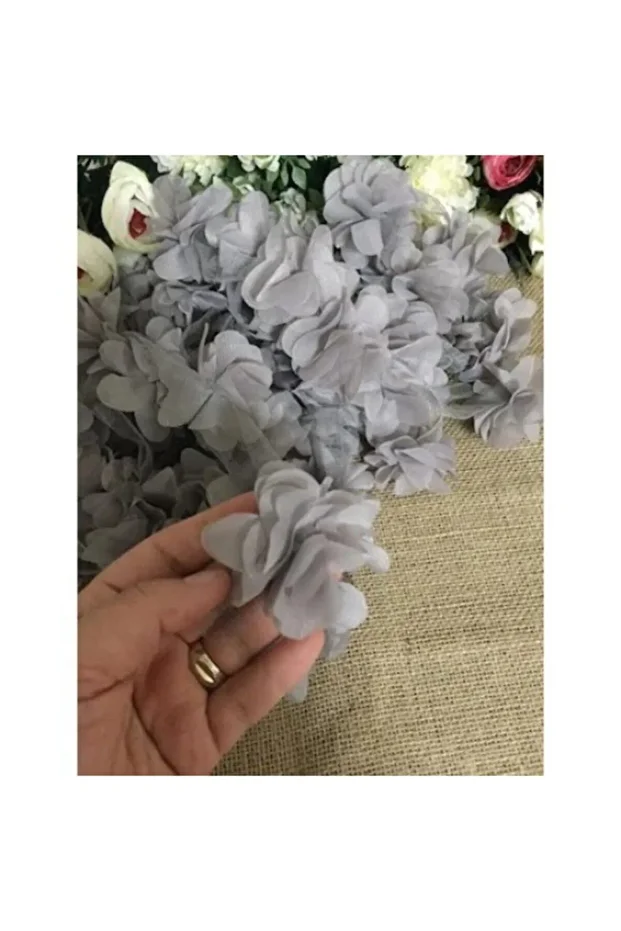 Gri Lazer Gül Lazer Kesim Gül Süsleme Paketleme Malzemesi 10 Adet Organze Kumaş Yapay Çiçekler - 1