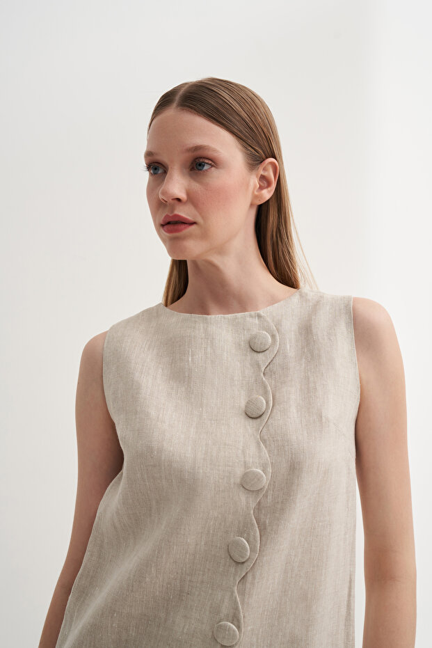 Asimetrik Düğmeli Elbise - 4