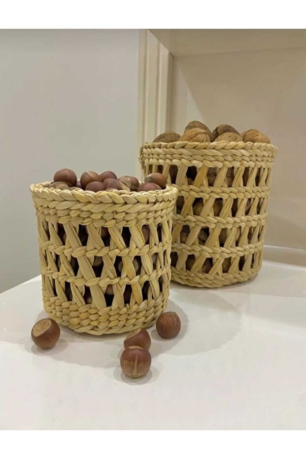 سلة خوص متعددة الأغراض من EM&MA مكونة من قطعتين، مثالية للديكور في مطبخك وحمامك وغرفة المعيشة
