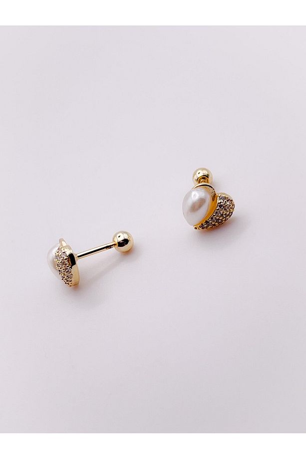 Cerrrahi Çelik Piercing ( Pirsing ) İncili Kalp Tragus Helix Piercing (1adet) - 3