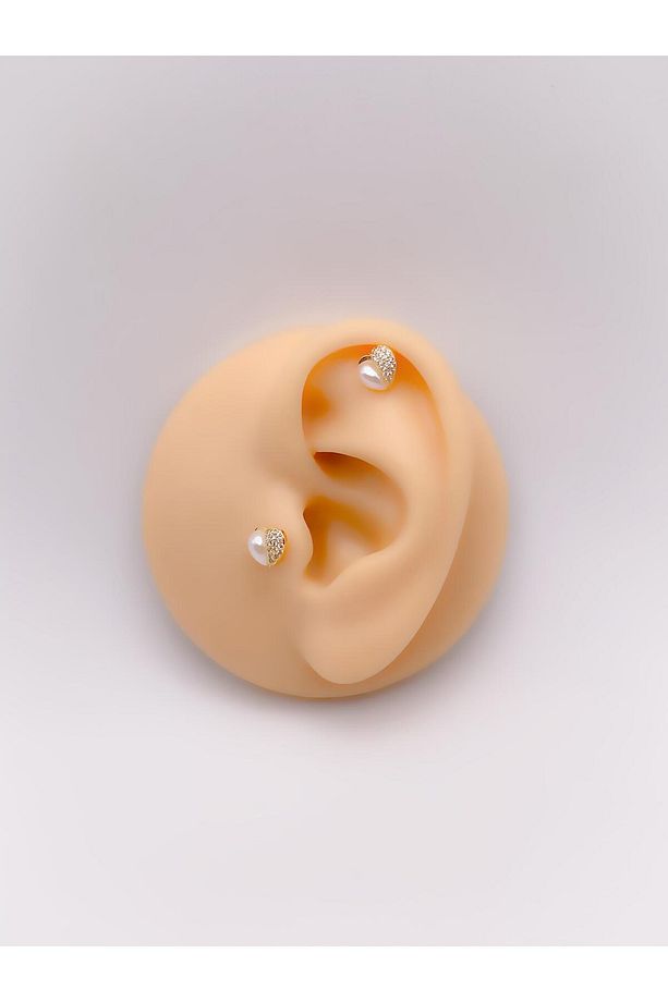 Cerrrahi Çelik Piercing ( Pirsing ) İncili Kalp Tragus Helix Piercing (1adet) - 1