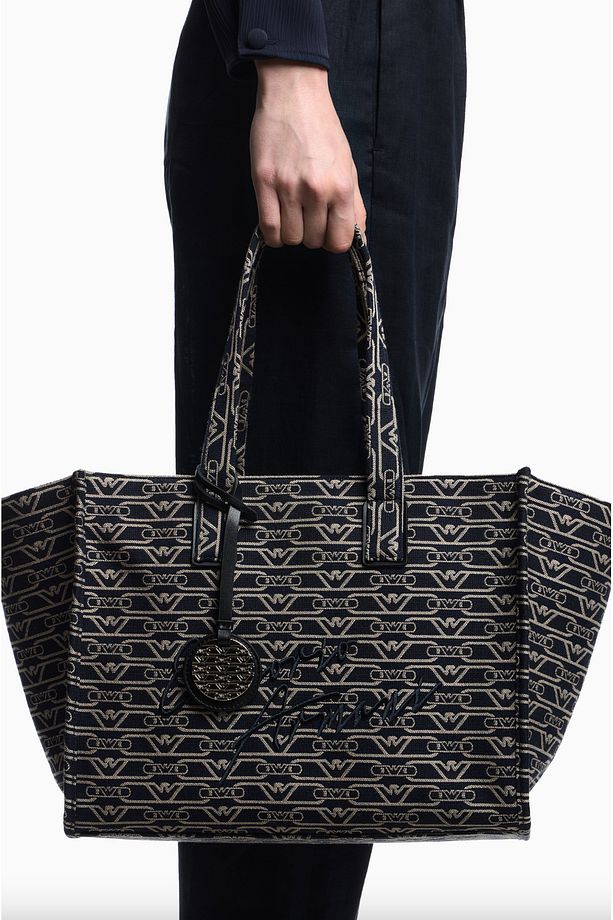 Medium Shopper Bag in Jacquard Canvas with All-over Monogram - 7