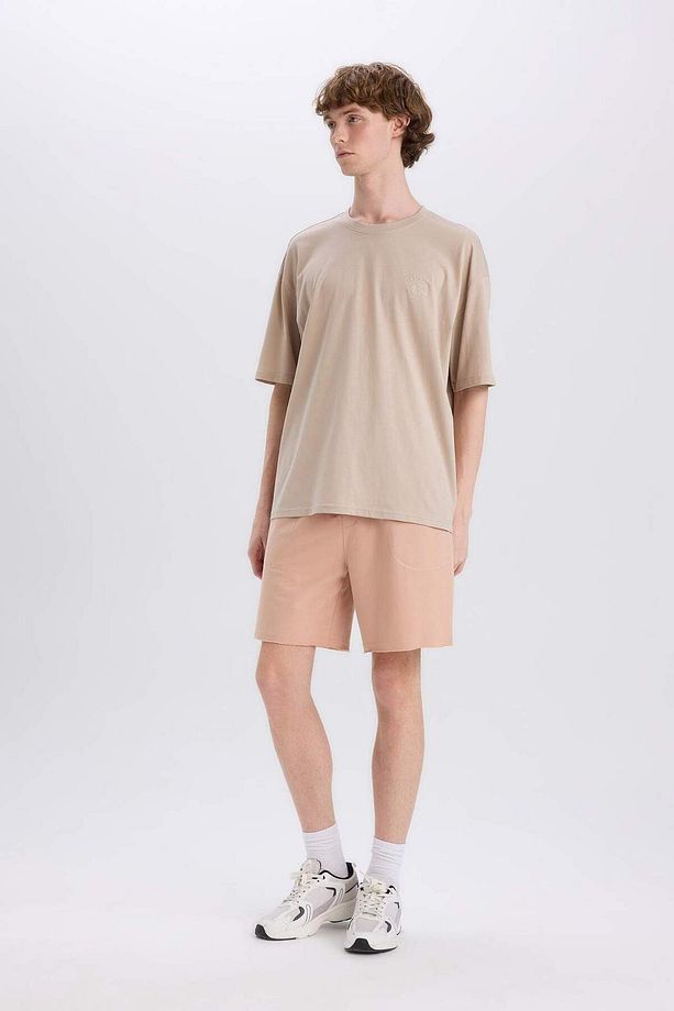 %100 Pamuk Slim Fit Dar Kesim Dar Paça Cepli Basic Düz Şort B8673AX25SM - 4