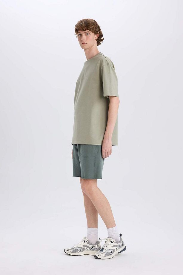%100 Pamuk Slim Fit Dar Kesim Dar Paça Cepli Basic Düz Şort B8673AX25SM - 3