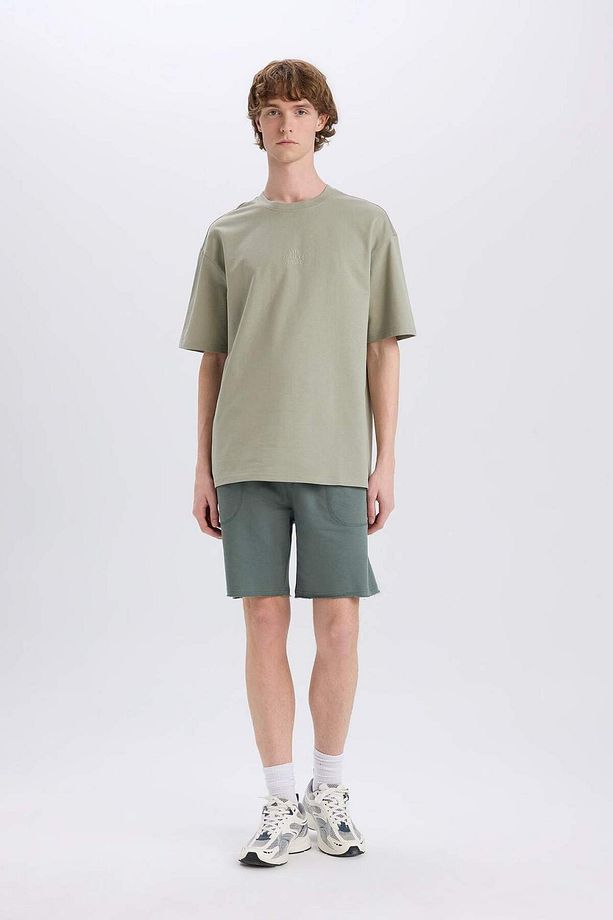 %100 Pamuk Slim Fit Dar Kesim Dar Paça Cepli Basic Düz Şort B8673AX25SM - 4