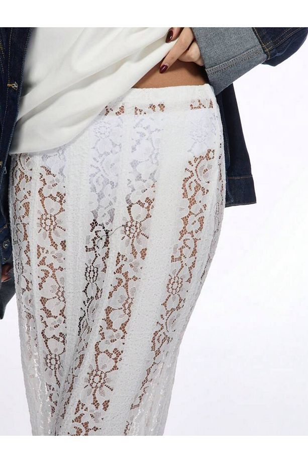 Y2k Boho Beach Glow Transparan Dantel Maxi Etek - 3