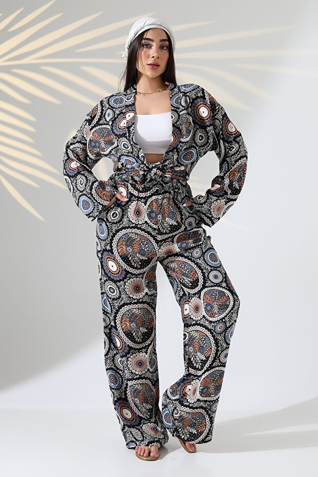 طقم كيمونو منقوش بطول ماكسي من الأعلى إلى الأسفل - 5