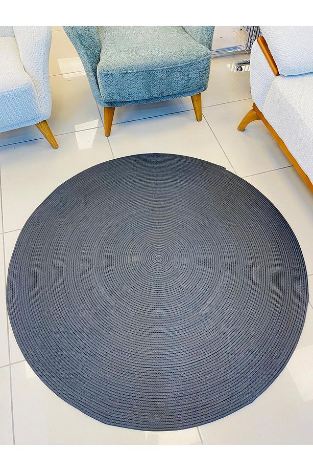 jüt Hasır görünümlü Desenli Modern El Örgüsü daire Halı Kilim - 7