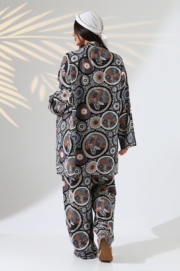 طقم كيمونو منقوش بطول ماكسي من الأعلى إلى الأسفل - 8