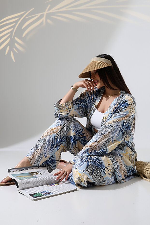 طقم كيمونو منقوش بطول ماكسي من الأعلى إلى الأسفل - 8