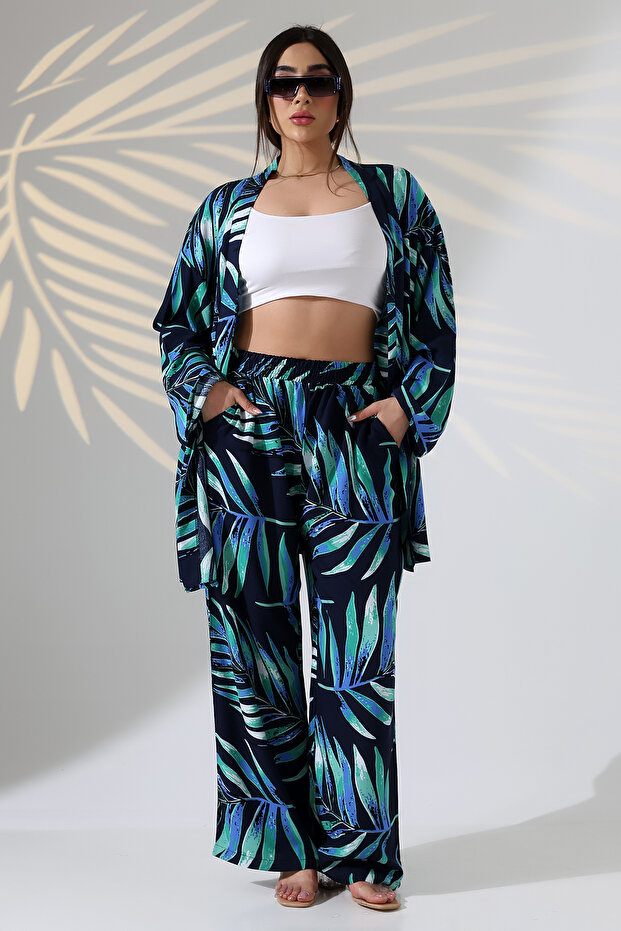 طقم كيمونو منقوش بطول ماكسي من الأعلى إلى الأسفل - 1