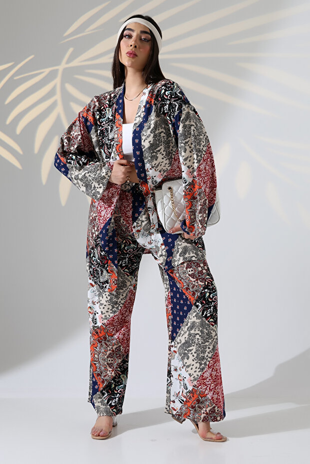 طقم كيمونو منقوش بطول ماكسي من الأعلى إلى الأسفل - 5