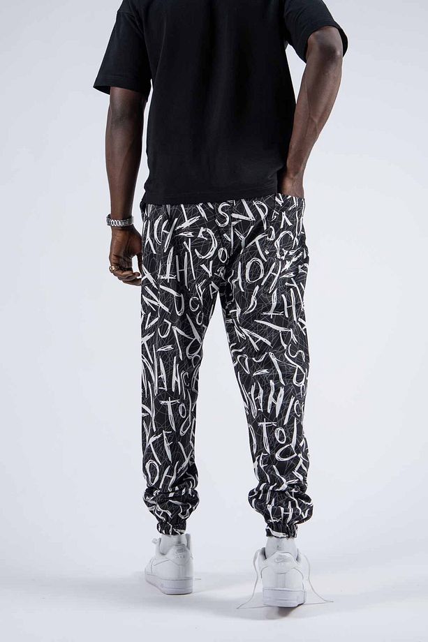 Erkek Baskılı Günlük Esnek Siyah Jogger Pantolon - 4