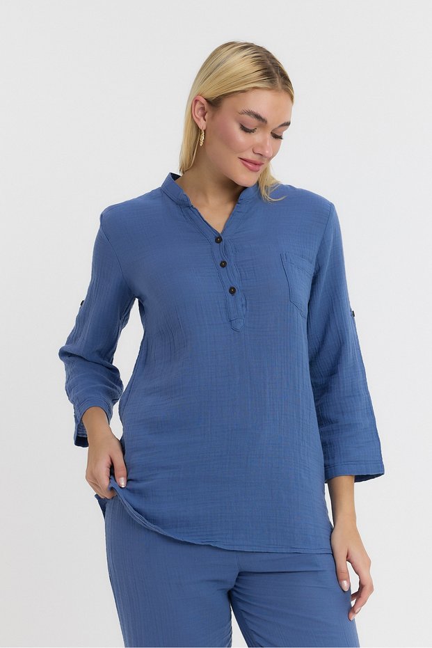 Women's Muslin Long Sleeve Blouse - Muslin High Neck Long Sleeve Blouse - 1100