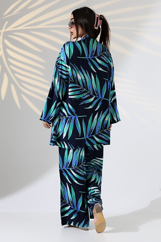 طقم كيمونو منقوش بطول ماكسي من الأعلى إلى الأسفل - 8