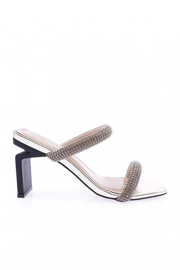 Women's Silver Stone Banded Heeled Slippers 21101162859