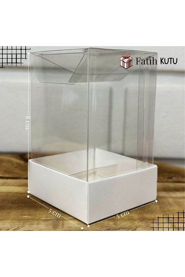 5x5x8 cm Demonte Şeffaf Kutu, Beyaz Karton Altlı – 10'lu | Atlı Karınca Kutusu - 5