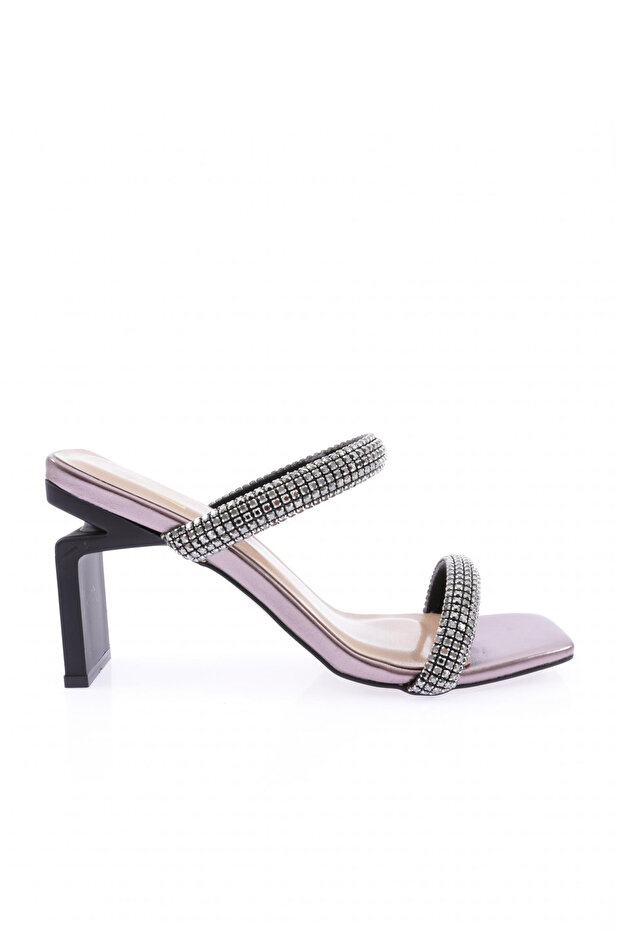 Women's Silver Stone Banded Heeled Slippers 21101162859