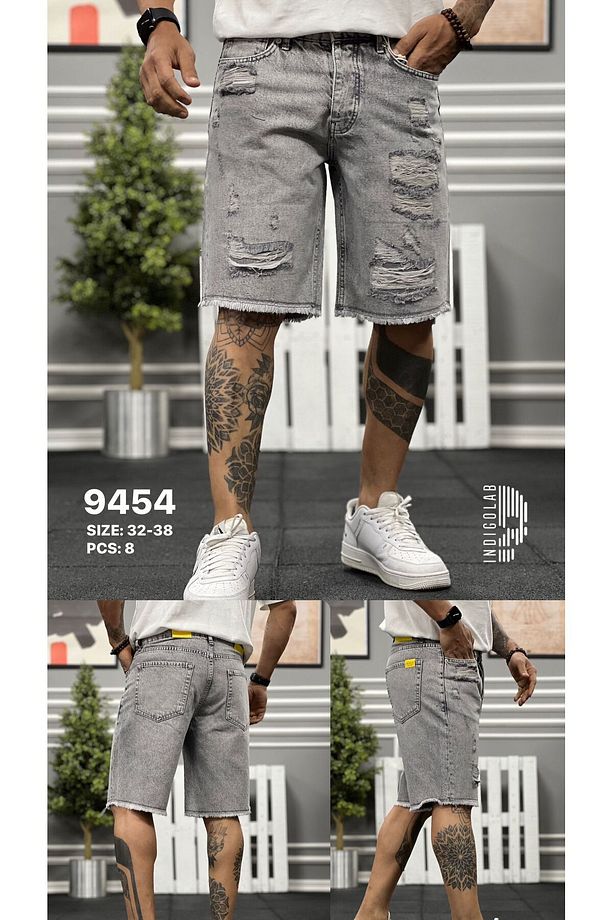 Erkek Gri Baggy Denim Şort - 1