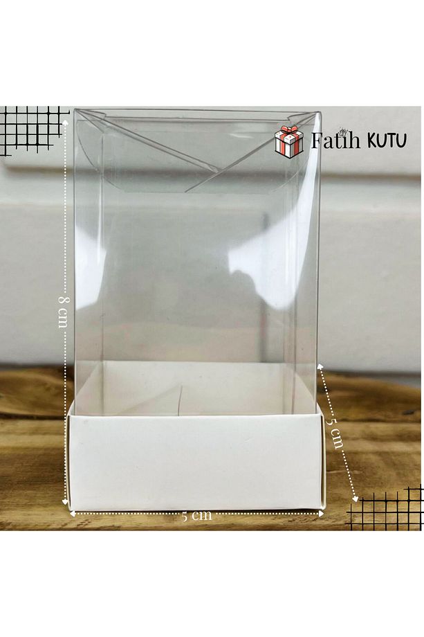 5x5x8 cm Demonte Şeffaf Kutu, Beyaz Karton Altlı – 10'lu | Atlı Karınca Kutusu - 4