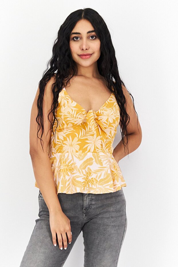 Women V-Neck Sleeveless Allover Print Top, Multicolor