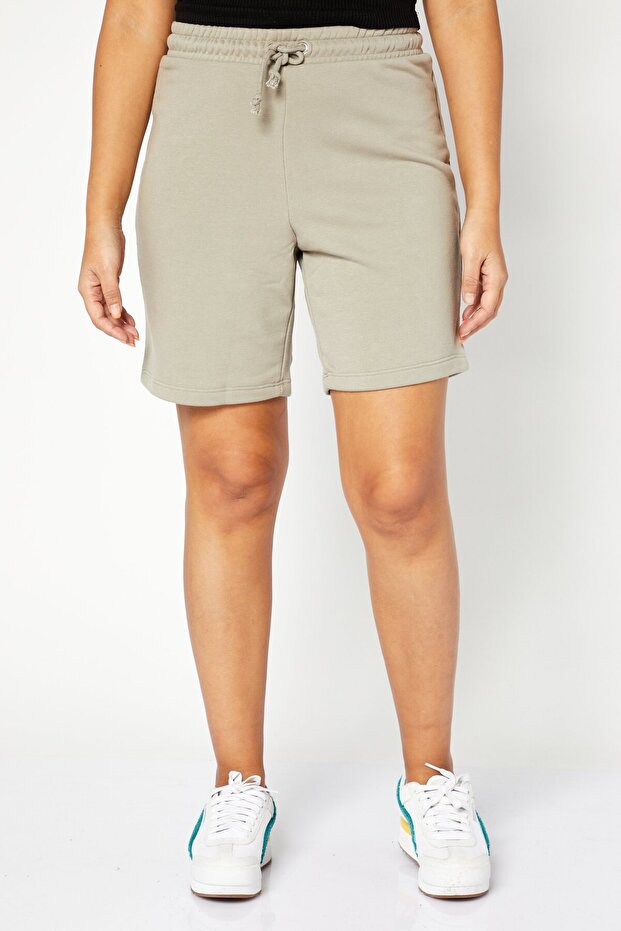 Women High Rise Drawstring Solid Sweat Shorts, Olive