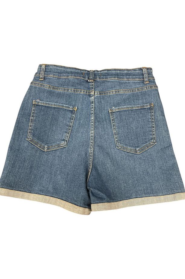 Jeans Koyu Mavi Yüksek Bel Kadın Şort - 2