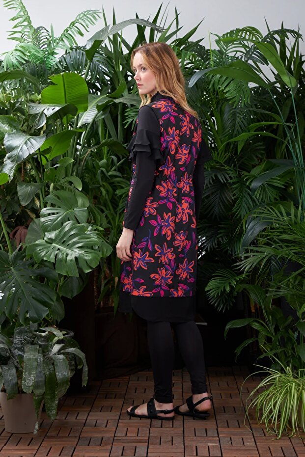 Çiçek Baskılı Tesettür Mayo Sw36.245 - Siyah - 2