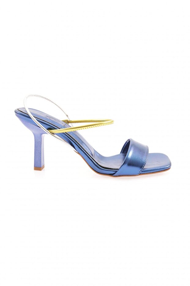 Blue Square Toe Strappy Women's Heeled Sandals - Multi 8153275