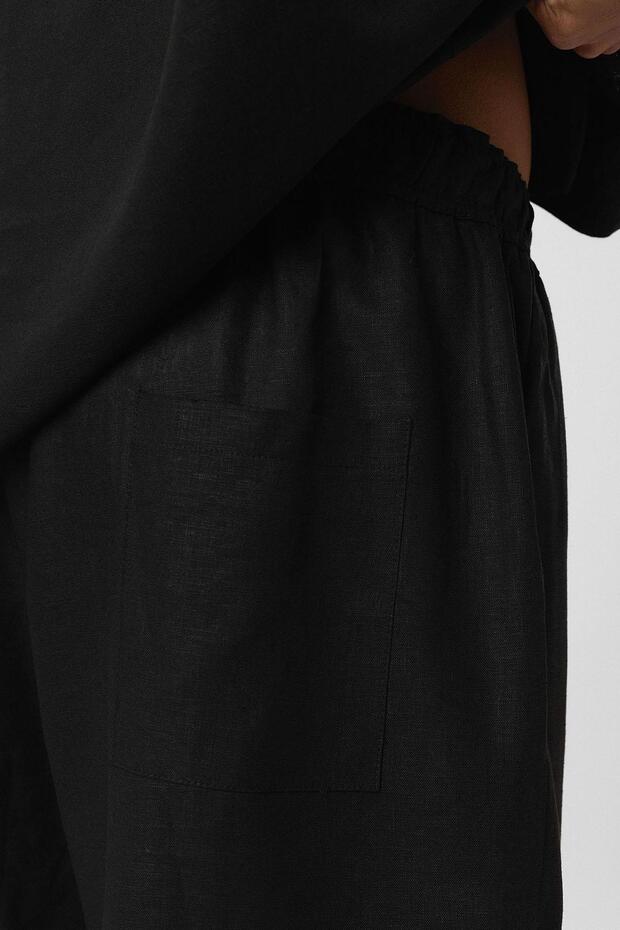 Oversize Keten Şort Siyah - 6