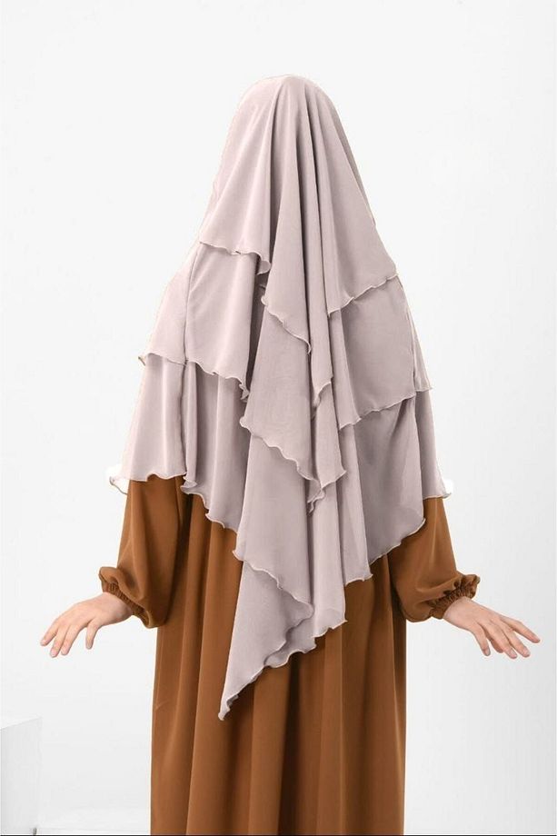 Hazır Bağlama Üç Katlı Şifon Hac Umre Şalı Sufle Khimar Hijab Siyah - 1