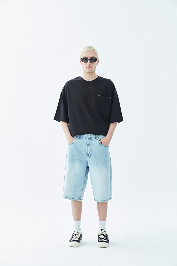Oversize Bermuda Denim Şort Mavı Renk-1 - 1