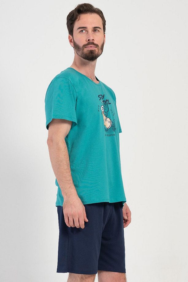 Erkek Büyük Beden Kısa Kol Yeşil Şortlu Pijama Takım C9T7N1O904 - 2