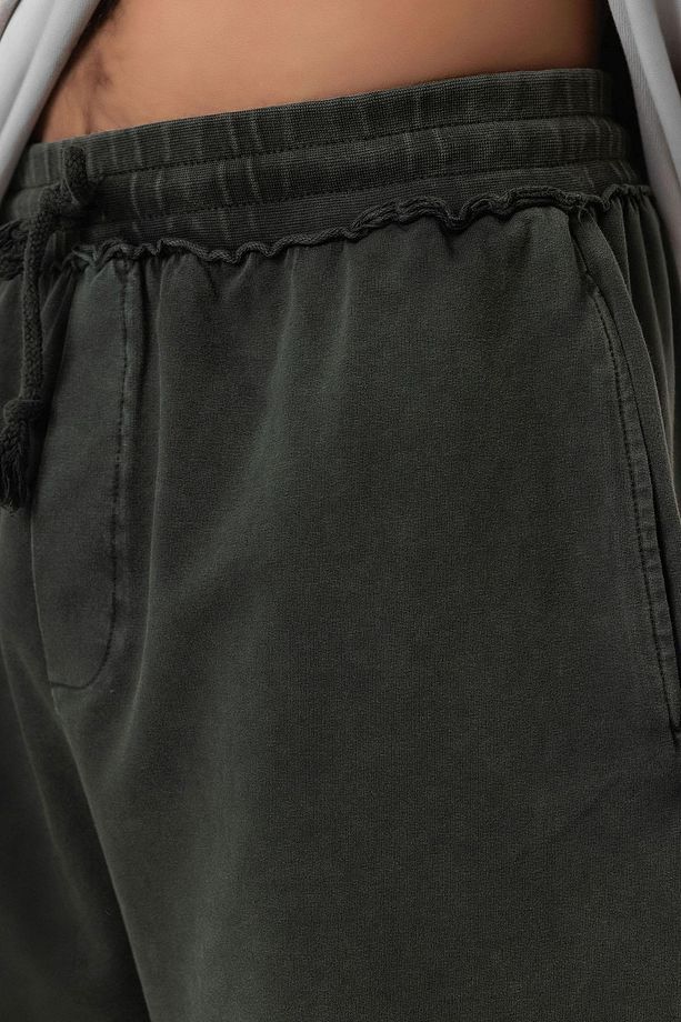 Yıkamalı Oversize Şort Koyu Hakı - 6