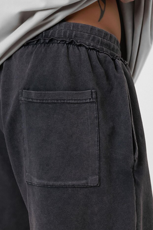 Yıkamalı Oversize Şort Siyah - 7