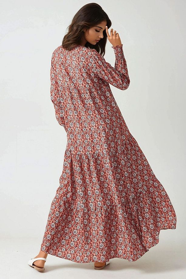 Desenli Yuvarlak Yaka Viskon Modest Elbise - 6