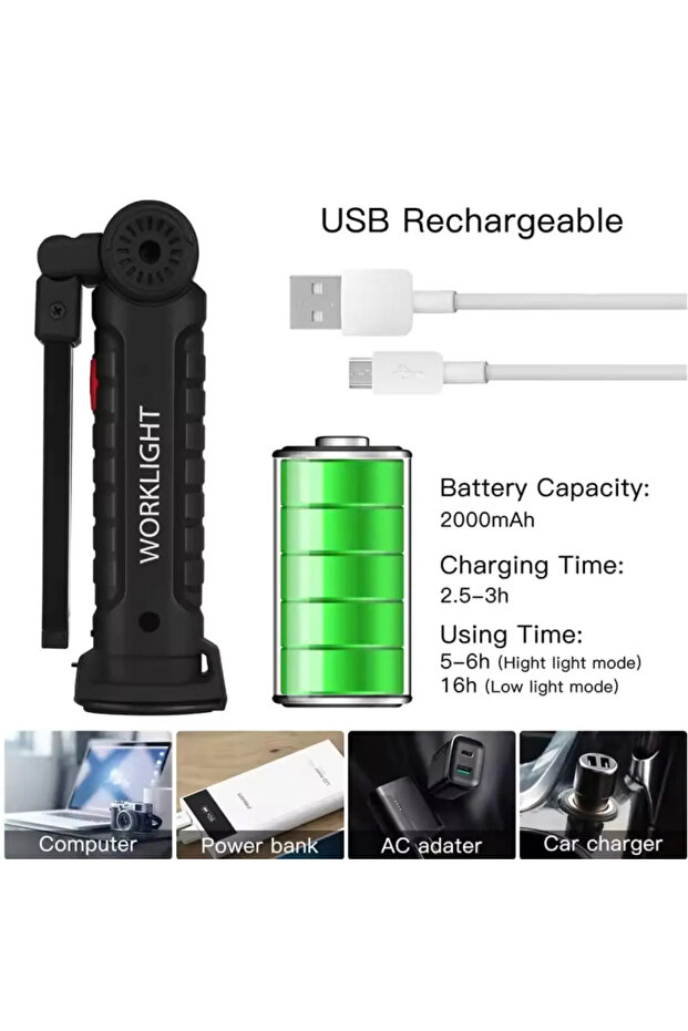 USB Şarj Edilebilir LED Çalışma Işığı, Taşınabilir Katlanır Mıknatıslı Masa ve Gece Lambası - 4