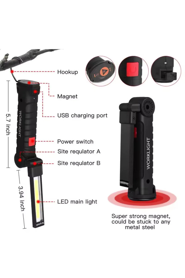 USB Şarj Edilebilir LED Çalışma Işığı, Taşınabilir Katlanır Mıknatıslı Masa ve Gece Lambası - 5