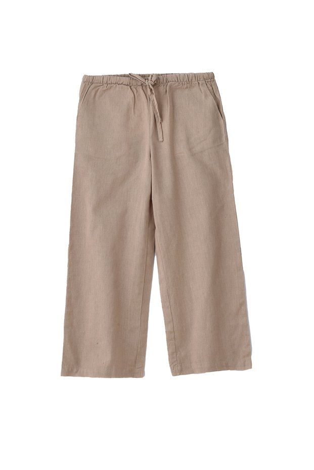 Girls Woven Cotton Flax Relaxed Fit Pants
