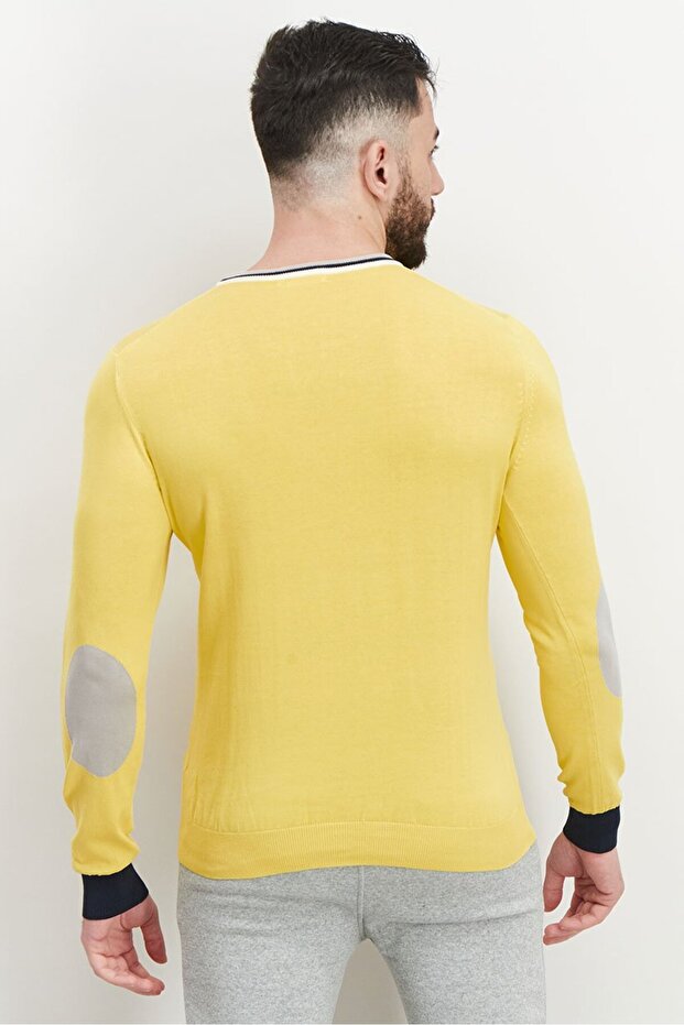 سويت شيرت رجالي سادة برقبة دائرية وأكمام طويلة، أصفر - 4