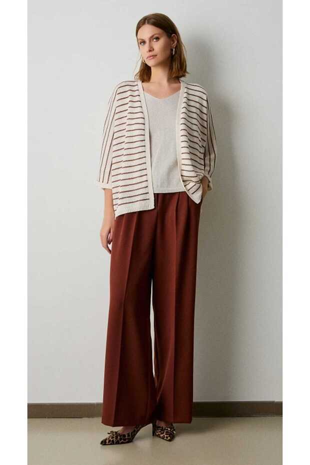 Lurexli örgü çizgili hırka - 1