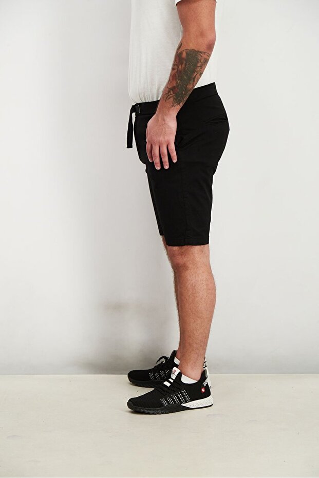 Men Regular Fit Solid Basic Shorts, Black - 3